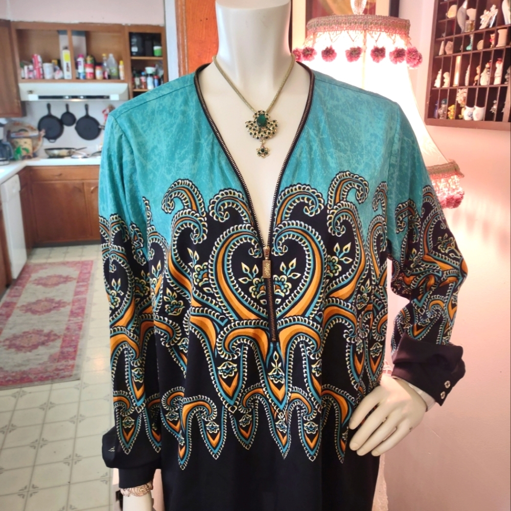 Bohemian Teal and Black Tunic